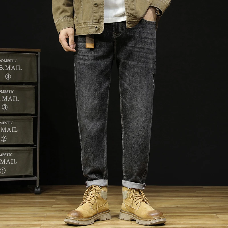 Large Size Men's New Jeans High-End Nostalgic Loose Straight Elastic Trend Fashionable All-Match Casual Oversize Trousers