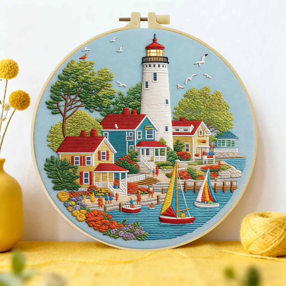 1 Stück 20X20CM/15X15CM 7,87/6,3 Zoll Leuchtturm-Stickerei-Starter-Kit DIY-Kit DIY-Stickerei-Set Handarbeiten Nadelkunst