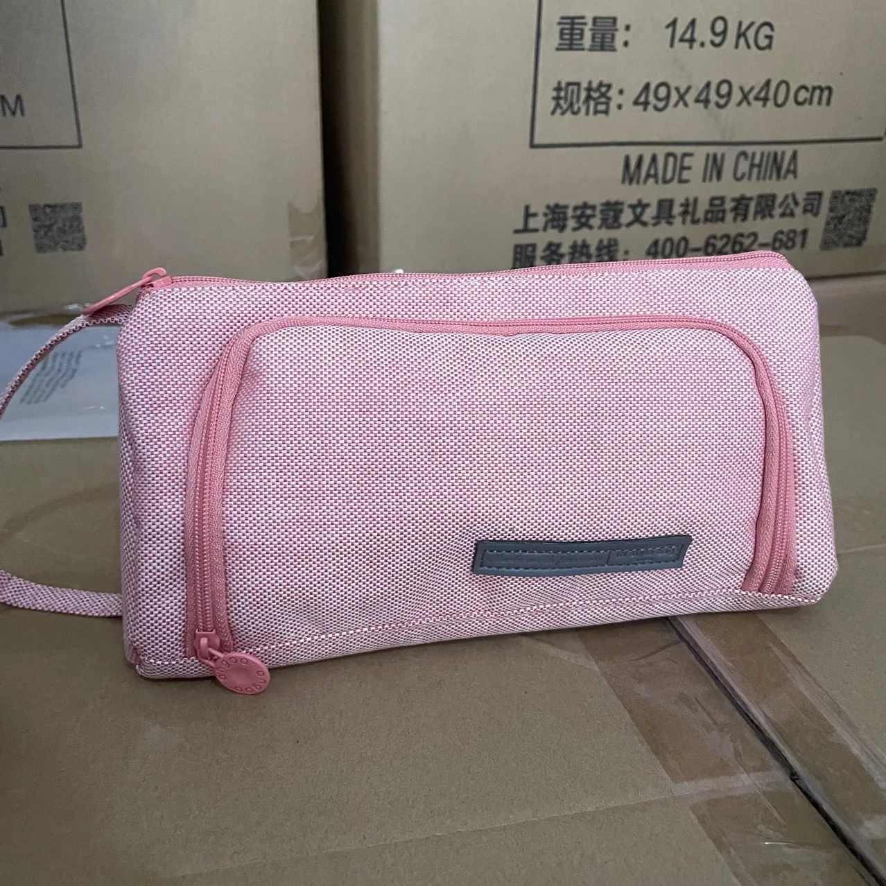 Pink Pencil Pouch Gift Bag for School Girls Canvas Fabric Handle