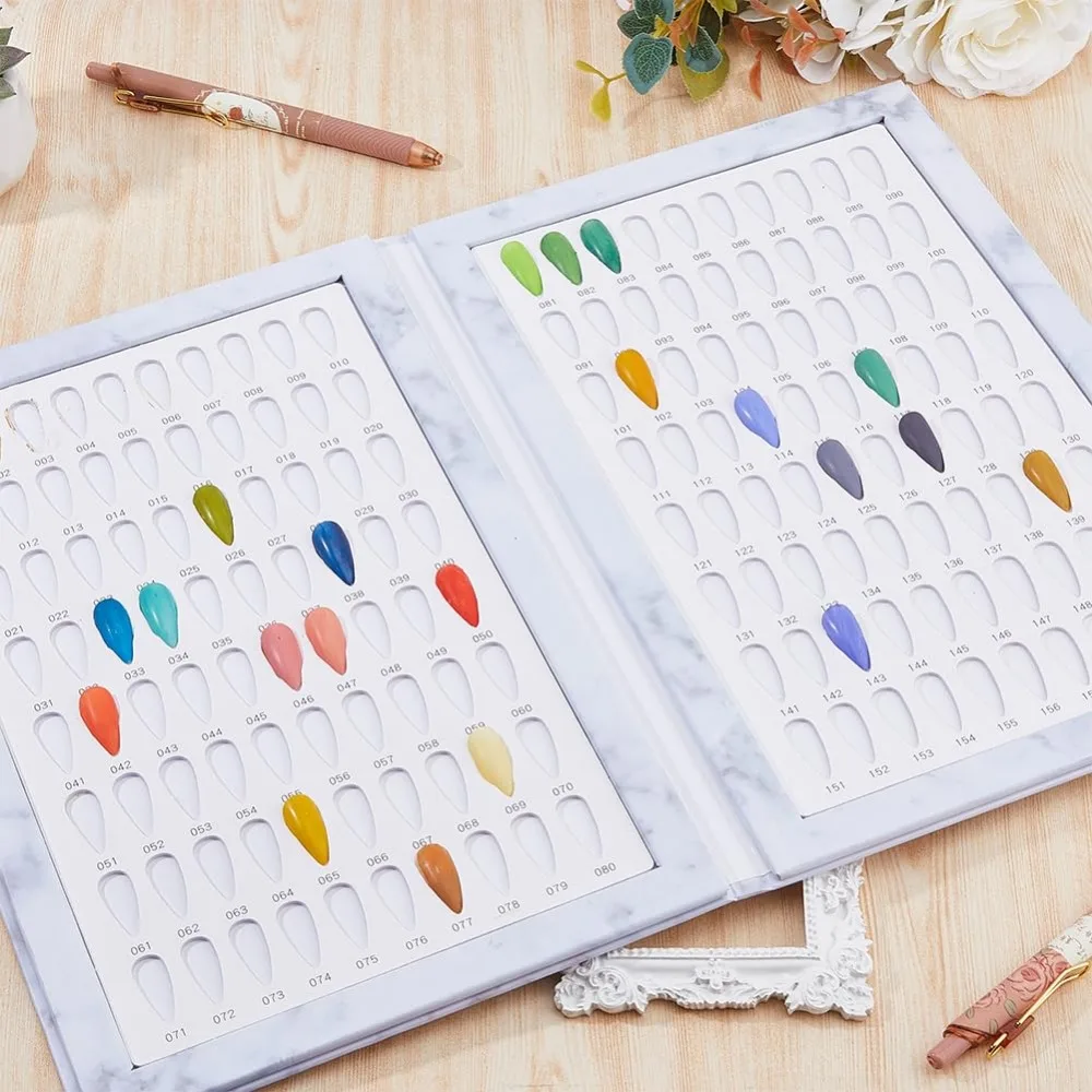 Nail Color Display Book with 240PCS Nail Tips Gel Polish Polish Sample Book with Replacement Tips Salon Tools