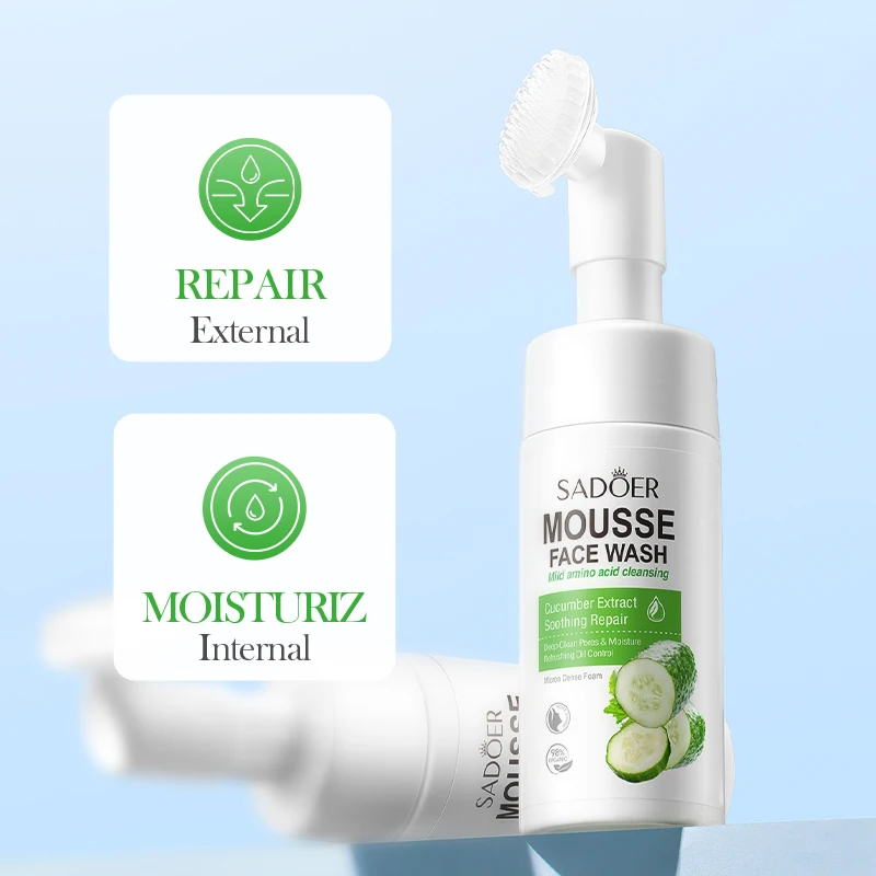 SAODER Fruits Cucumber Facial Cleanser Face Wash Foam Massasge Cleansing Mossee Moisturizing Skin Care Products
