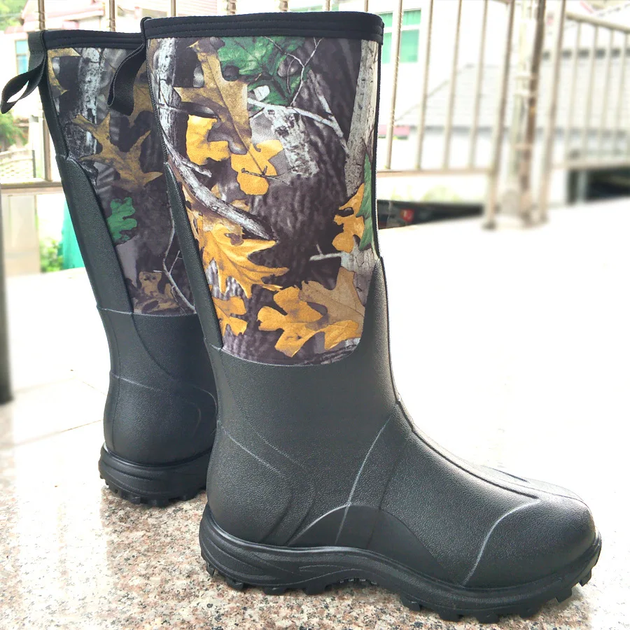 Waterproof Anti-Scratch Neoprene High Rain Boots Winter Keep Warm Snow Shoes Maple Leaves Camouflage Hunting Fishing Boots