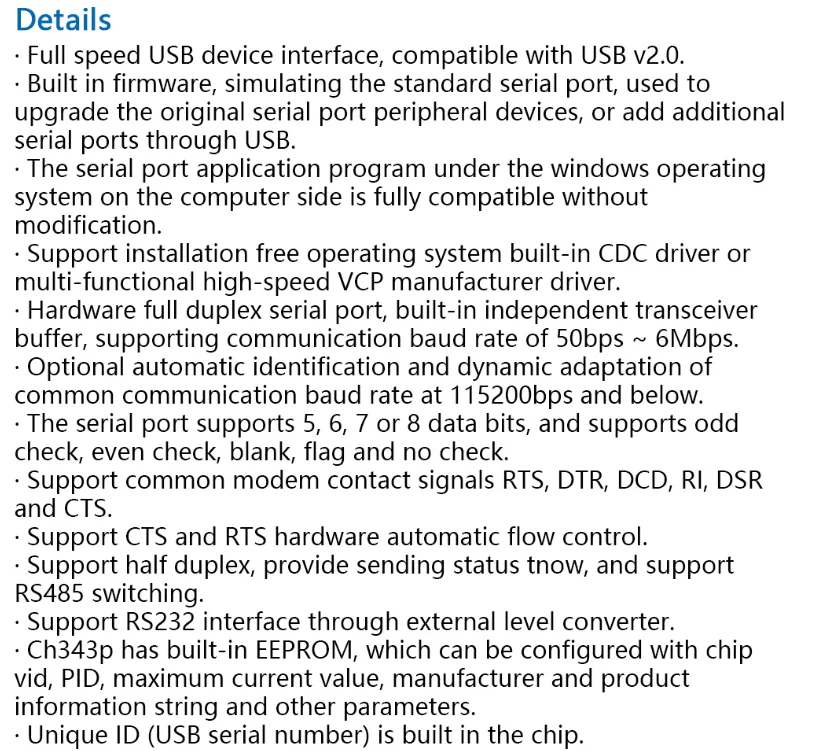 5Pcs/1pc CH343P USB Zu Serial Port Modul 6Mbps 5V 3,3 V TTL UART Debugging brennen Downloading Typ-C Mini Schalter Statt CH340 – Detail 2
