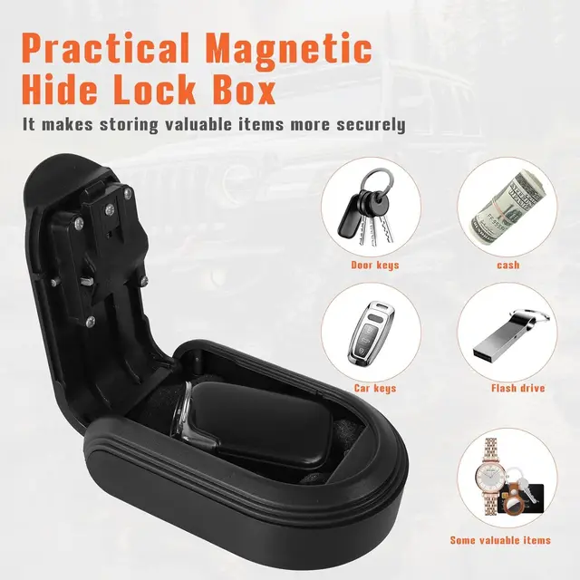 Magnetic Key Lock Box 4 Digit Code Combination Lockbox for Keys Outside Resettable Thickened Plastic Portable Security House Key 6