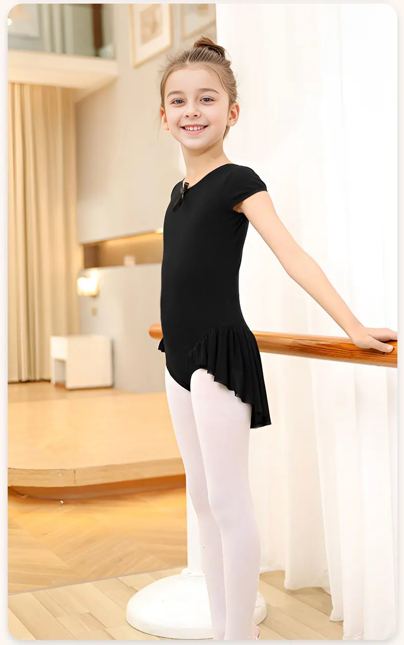Kinder Tanzkostüm Performance Kleid Ballett Chinesischer Tanz Sommer Einteiliges Set Schwarz Kurzarm Mädchen Tanzkleid Rock – Detail 8