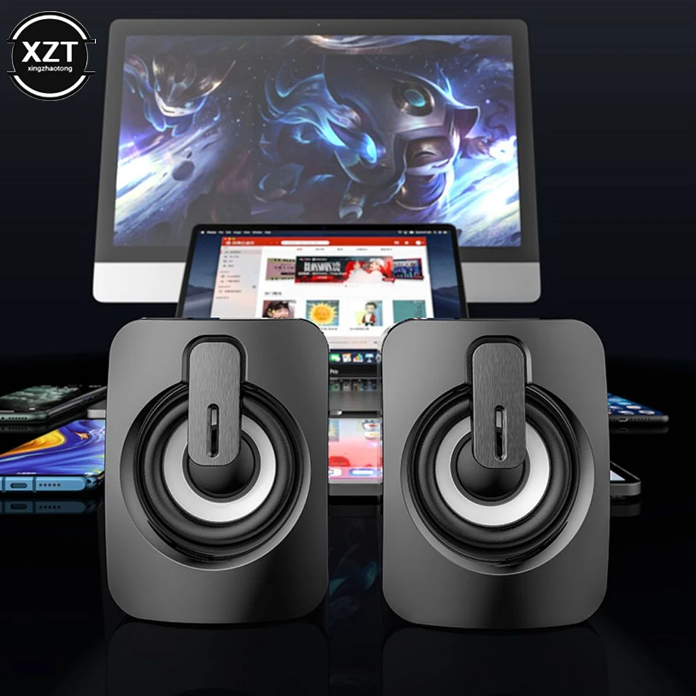 2PCS Sound PC Computer Speakers Sound Box For PC HIFI Stereo Microphone USB Wired with LED Light For Desktop Computer