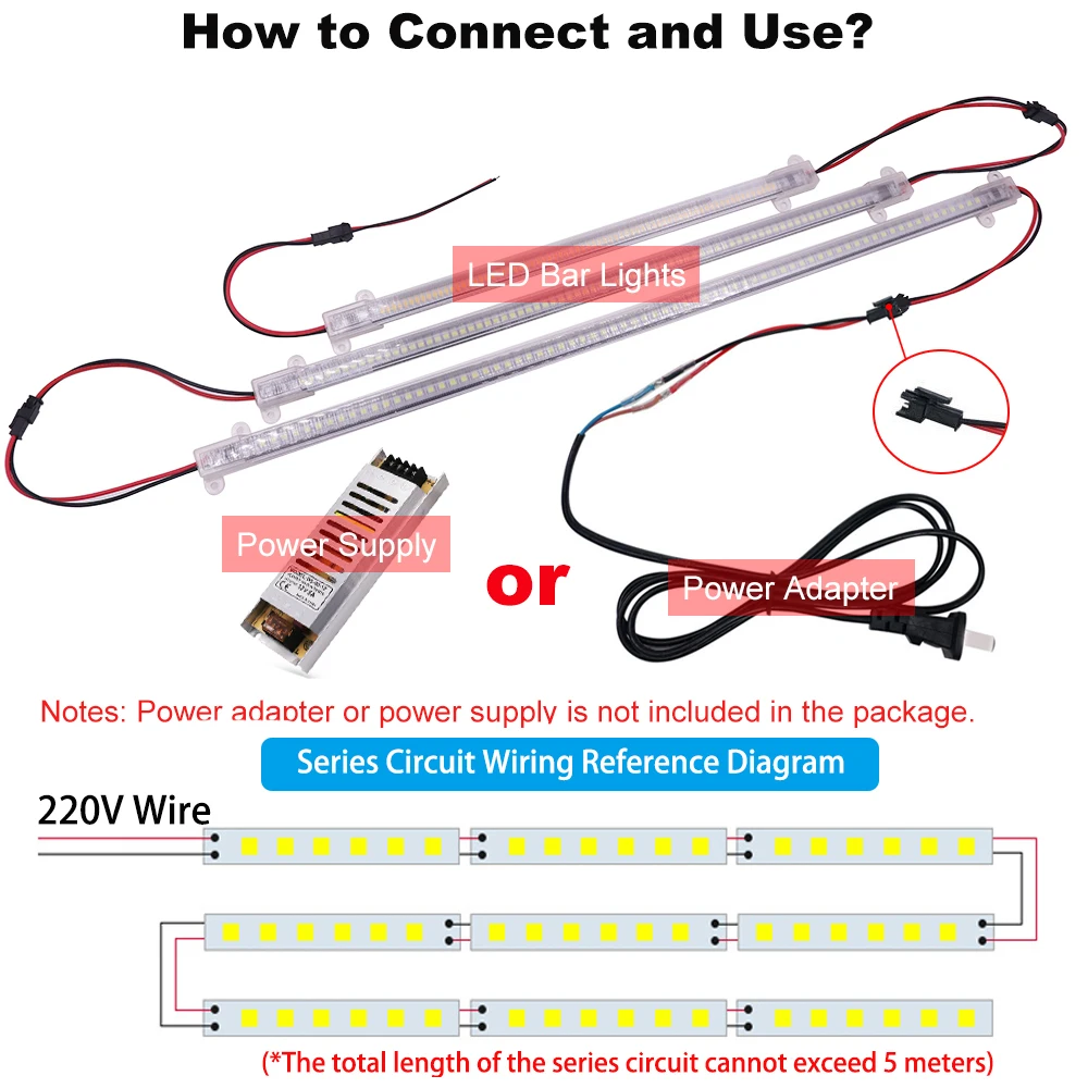 220V LED Bar Lights 72LEDs/m 30/40/50cm For Under Cabinet