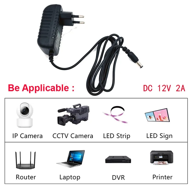 12V 2A Power Adapter With UK Plug – 100-240V Input For LED Strips, CCTV, Routers