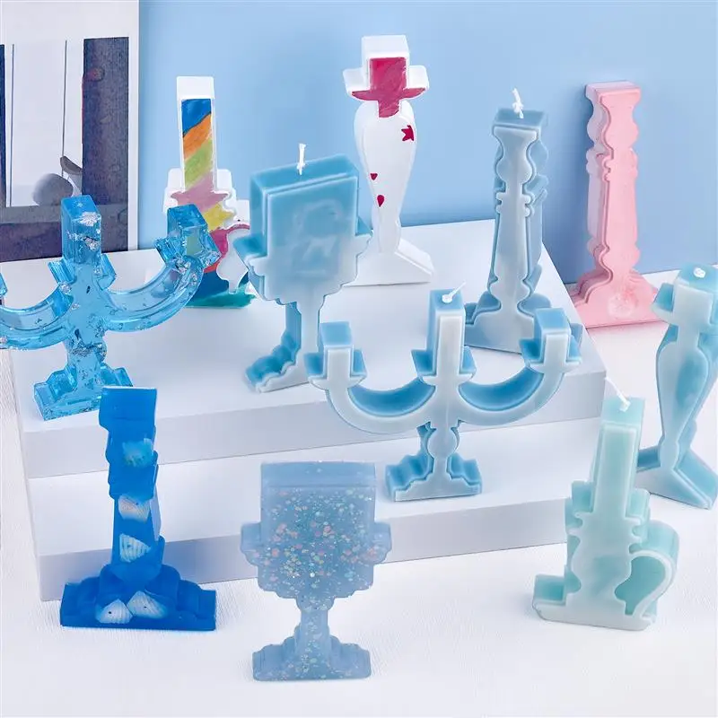 Candlestick Shape Festival Party Silicone Mold DIY Candle Soap Ornaments Mould Plaster Resin Crafts Making Molds Home Decor