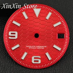 Green Luminous 28.5mm Watch Dial with Hands for DIY Mechanical Watches (Red Dial)