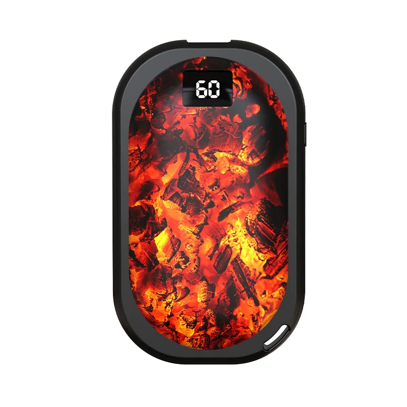 New Flame Hand Warmer Charging USB Mini Charcoal Fire Charging Large-Capacity Three-Speed Digital Display Hand Warmer