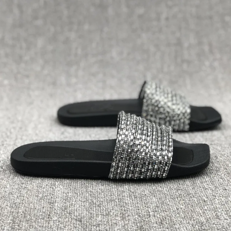 2023 Summer Fashion New Sexy Casual Outerwear Solid Color Crystal Flat Slippers Comfortable Sandals Zapatos Mujer — view 3