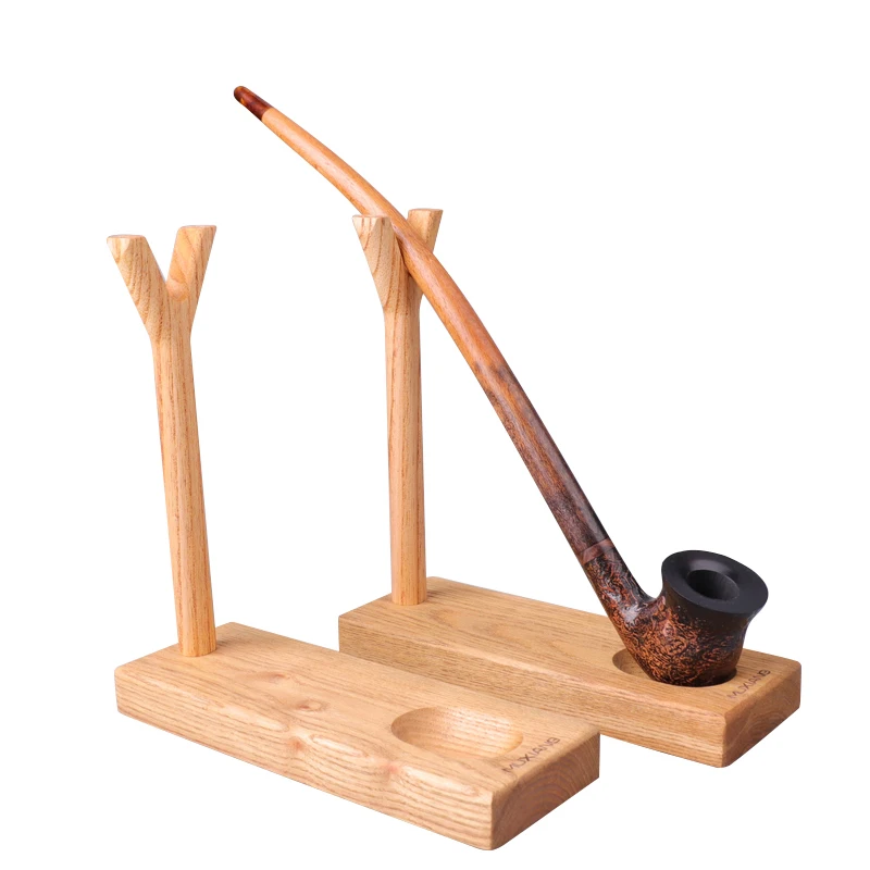 MUXIANG Tea Tree Pipe Holder Solid Wood Vertical Type Holder Long Handle Reading Pipe Display 1 Position Smoking Fittings