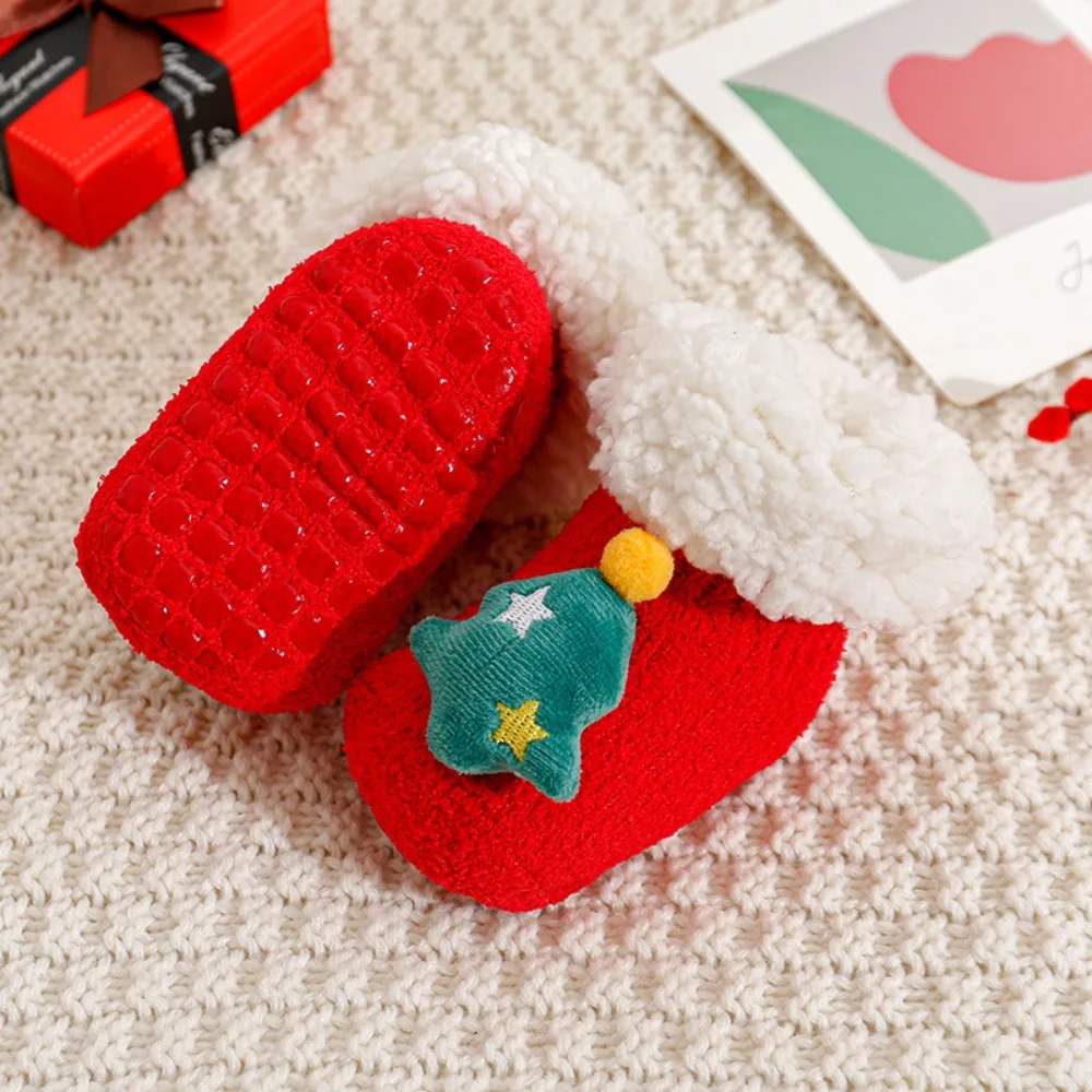 Cute Lamb wool Christmas Baby Socks Anti Slip Thicken Newborn Floor Sock Middle Tube Santa Claus New Year Toddler Socks Kids