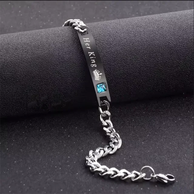 2 styles sa reine son roi noir Rose couleur or femmes mâle chaîne cristal Couple Bracelet pour hommes Femmo sur les mains bijoux