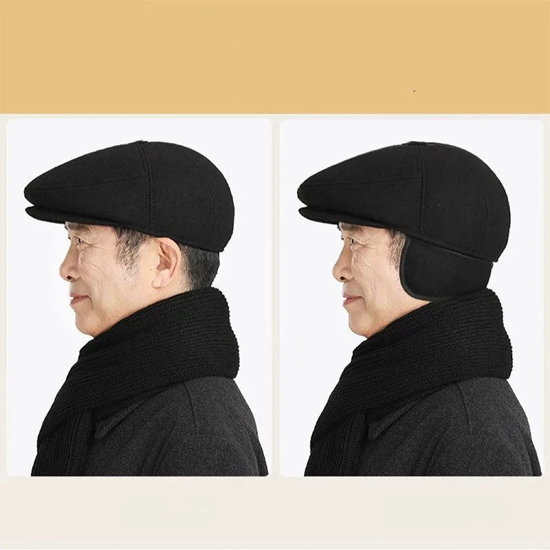 남성용 두꺼운 귀 보호 코튼 보울 캡, 가을과 겨울