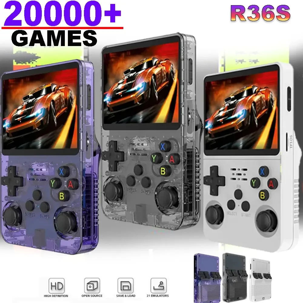 R36S Console Portatile Retrò Con 10000 Giochi – Schermo IPS 3.5 Pollici, 64GB, Linux Open Source, Blu