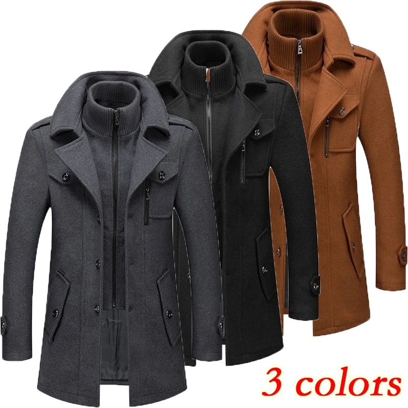 2023 New Autumn/Winter Wool Jacket Men's Wool Jacket Men's Double Collar Wool Long Coat Men's Double Collar Coat Jacket
