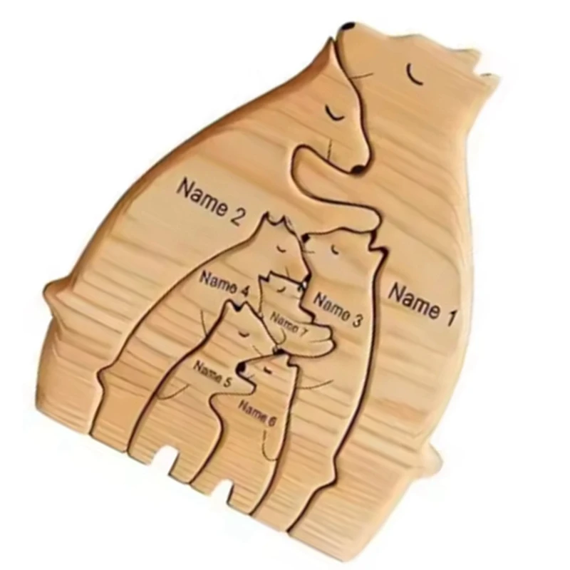T43C-Art Wooden Bear Family Puzzle Custom Home Decor Thanksgiving Christmas Heartwarming Gift