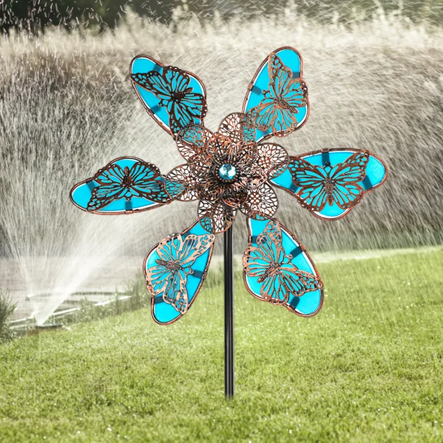 Világító Pillangó Szélmalom Szobor Kézműves Vasművészeti Kerti Party Ajándék Otthoni Dekoráció Kültéri Udvarhoz - Image 3