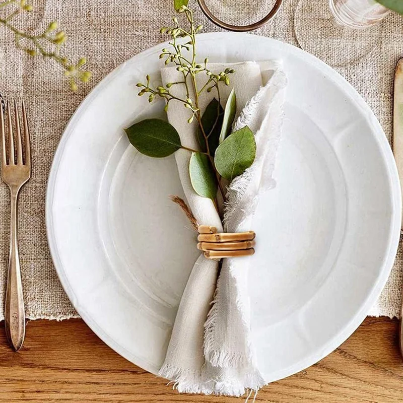 Portatovaglioli in legno di bambù caldo Set di 4 portatovaglioli fatti a mano in Rattan decorazioni da tavola per matrimonio