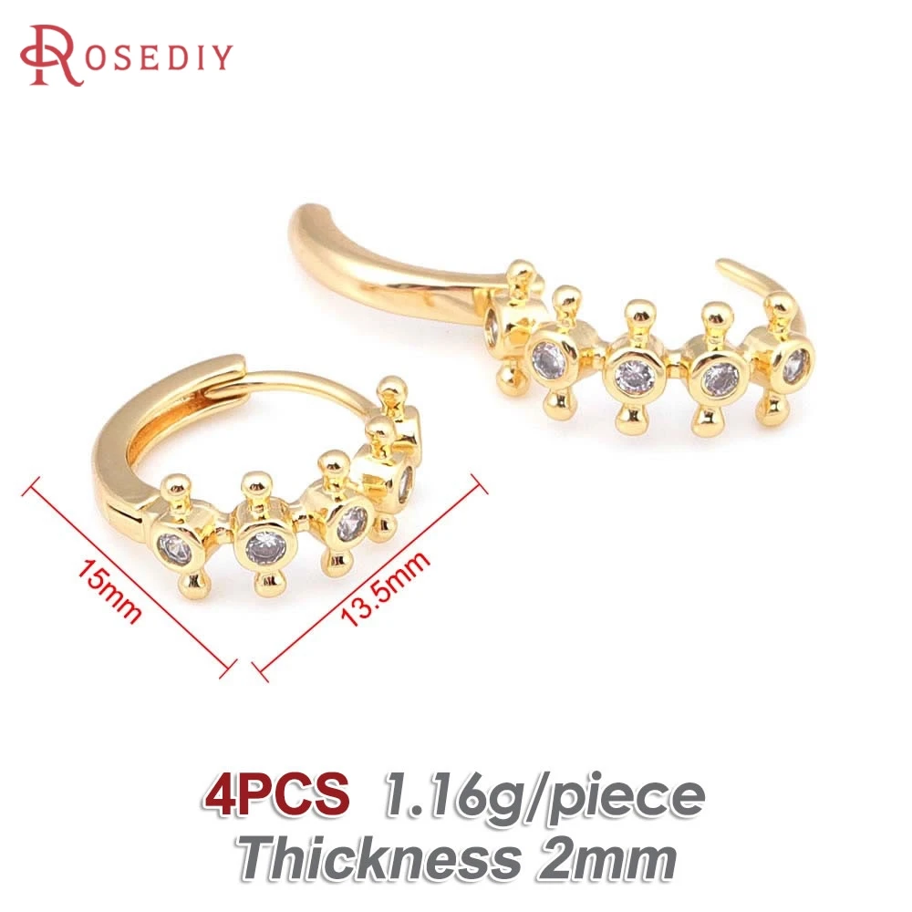 Elegant Zircon-Embellished 18K Gold Color Brass Loop Earring Hooks