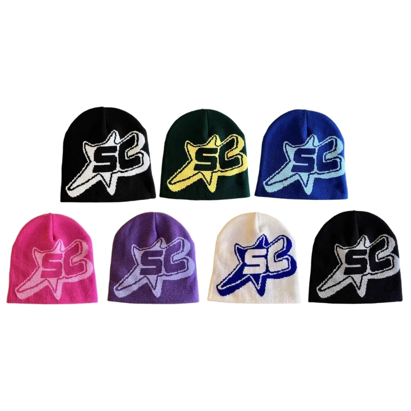 

Knit Beanie Hat for Women Y2K Fashion Letter Print Hat Handcrochet Jacquard Hat Girl Soft Hat Female Men Unisex Dropship