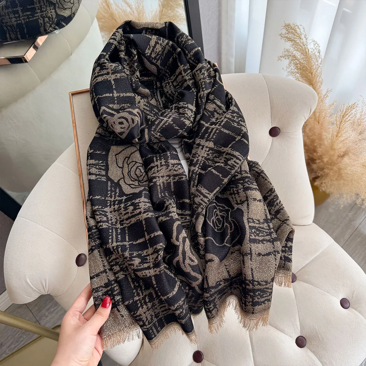 New Ladies Muslim Hijab Golden Thread long Scarf Spring and Autumn Warm Scarf Camellia Pashmina Shawl Foulard Wrap Headscarf