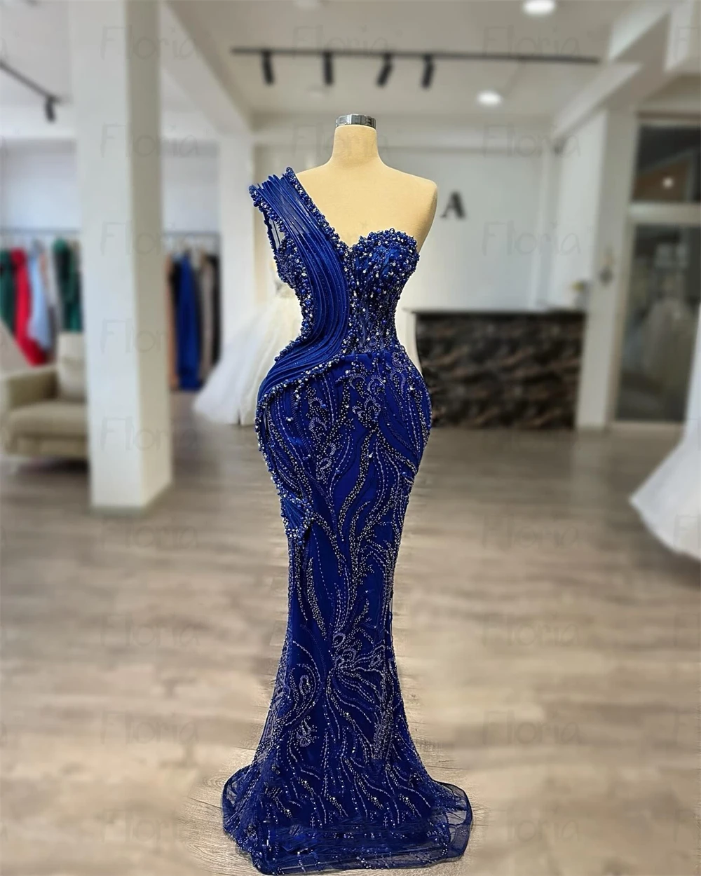 Royal Blue Sweetheart Party Dress One Shoulder Beaded Wedding Reception  Gown Saudi Arabi Shiny Celebrity Dresses Customized 2025 - AliExpress 320