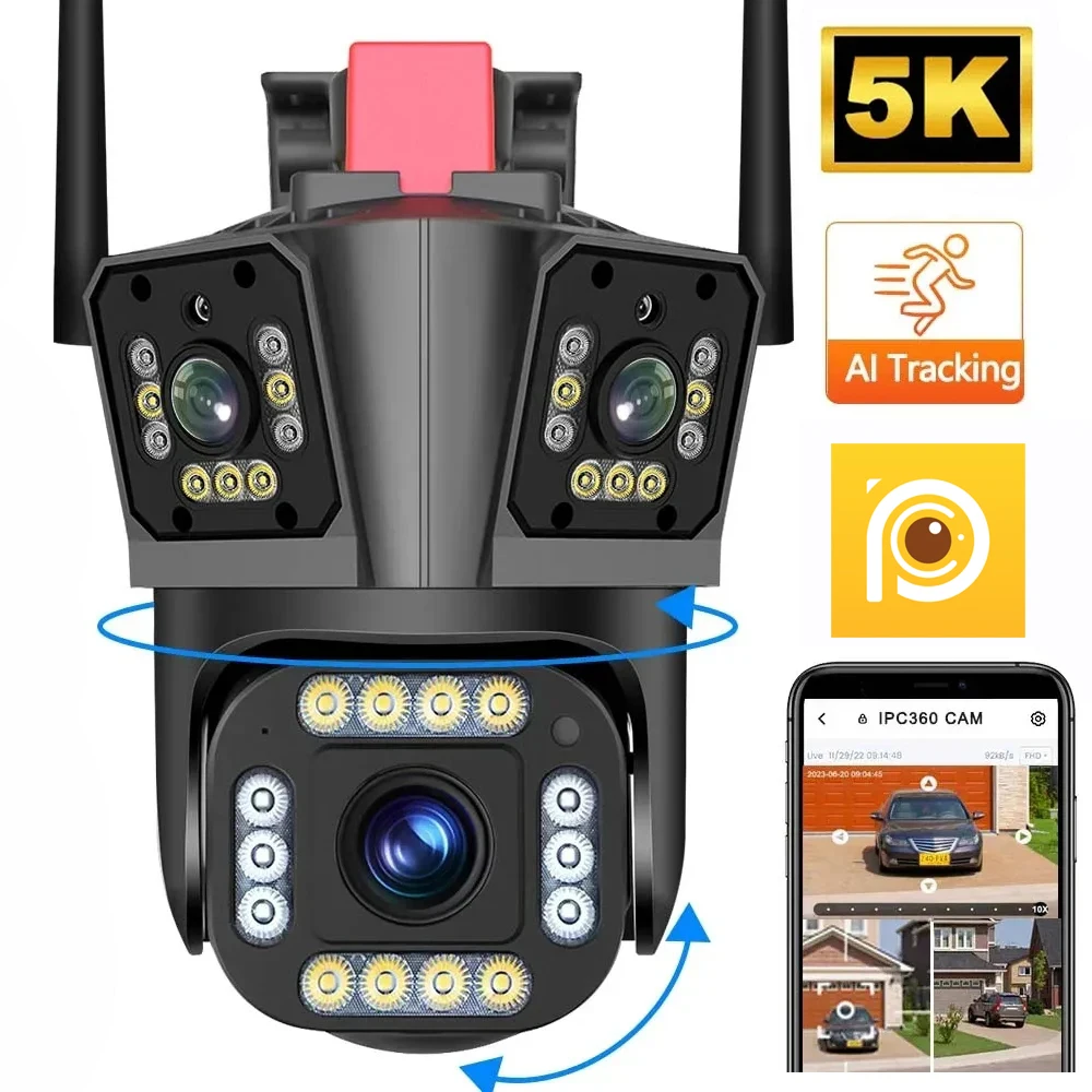 IPC360 HOME 5K 12MP WiFi PTZ Surveillance Camera 3 Lens 3 Screens Auto Tracking Two Way Audio Outdoor Waterproof Security Camera legendsafe 12mp 6k wifi ip outdoor camera motion tracking ptz 4k video camera three lens three screen waterproof security system