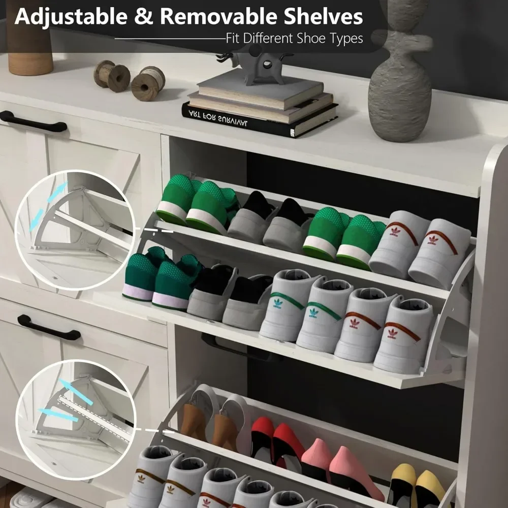 Shoe Cabinet with 4 Flip Drawers, Shoe Storage Cabinet for Entryway, Freestanding Hidden Shoe Cabinet Organizer with Open Storag 4