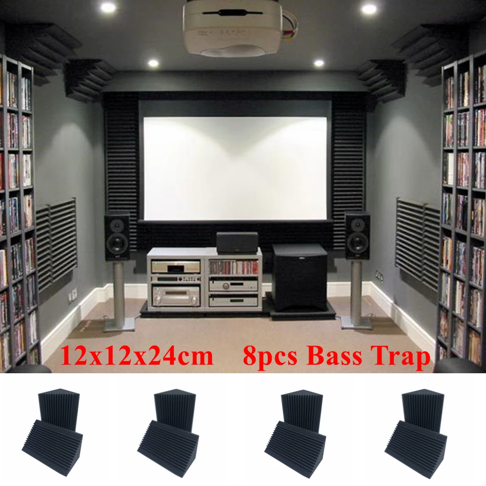 8PCS 12 X 12 X 24cm Acoustic Foam Bass Trap Sound Isolation Absorption Insulation Studio Soundproofing Corner Wall Soundproof