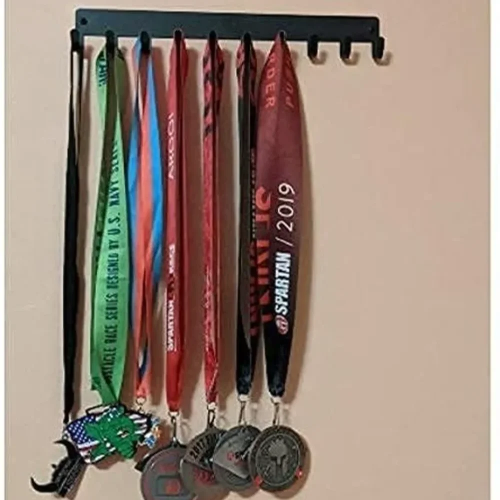 Karate Sparring Medal Hanger & Belt Rack -14.5 inches W/ 10 Hooks Metal Wall Art Coat Rack, Organizer, Storage Rack, 4