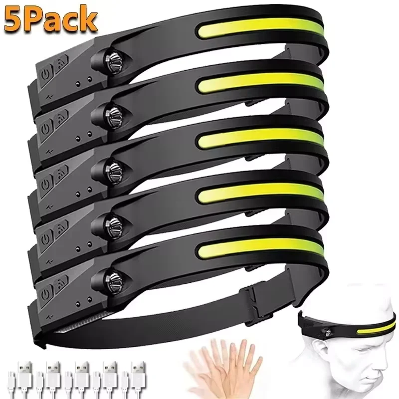 Head Flashlight USB Rechargeable LED Sensor XPE+COB Torch Camping Waterproof 1~20Pack Cob Headlamp For Fishing Lantern