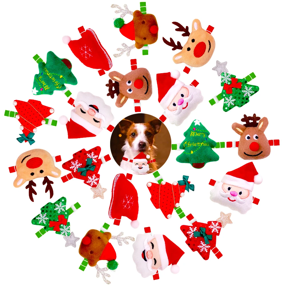 5/10PCS Christmas Dog Bow Ties – Adjustable Elk & Snowman Accessories 1