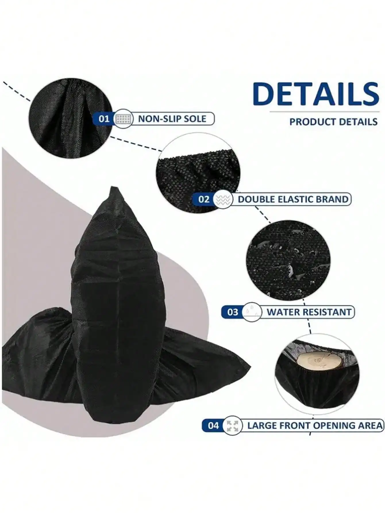 100 piece disposable shoe covers, non-slip shoe covers and boot covers for indoor/outdoor, home and workplace use