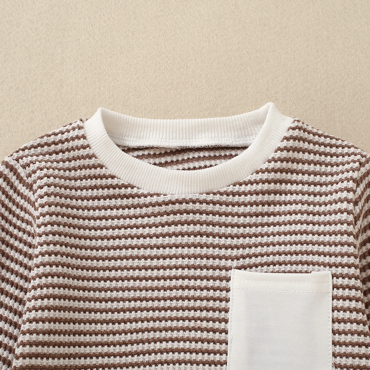 Fall Unisex Boys Girls Infants Russet Casual Warm Comfortable Knit Striped Pocket Long Sleeve T-shirt