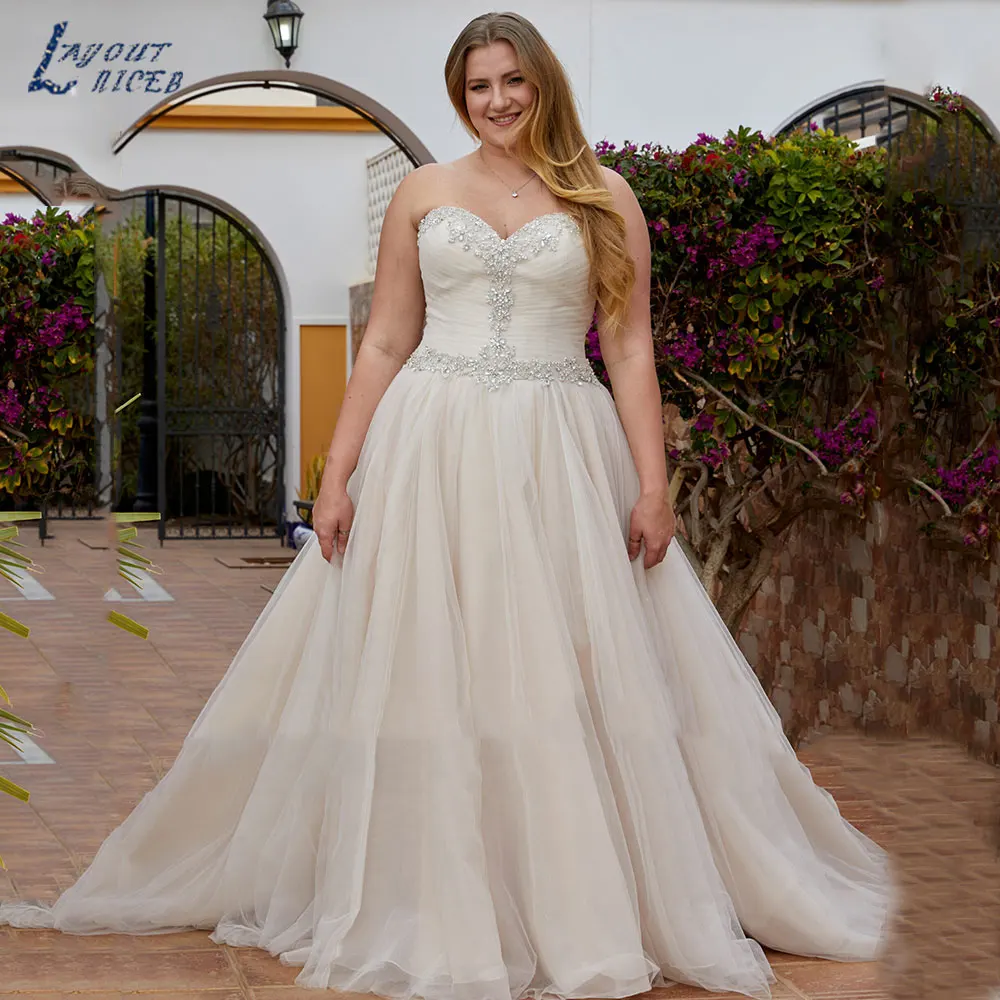 

LAYOUT NICEB Strapless Plus Size Wedding Dresses Sleeveless Backless Tulle Bride Gowns Back Lace Up A-Line Vestido De Novia 2024