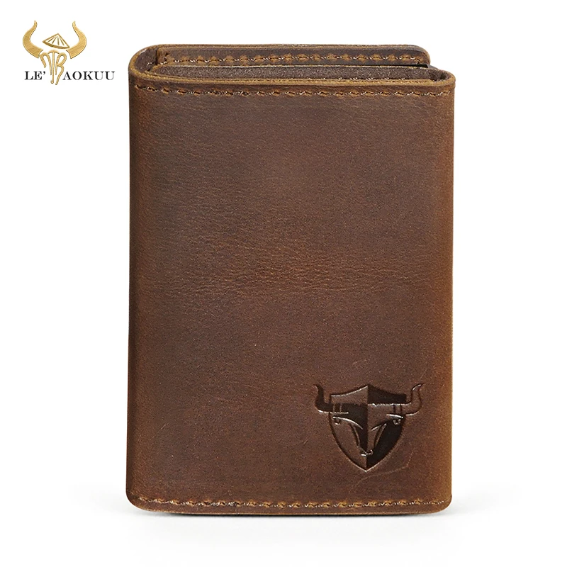 

Best Sell Crazy Horse Leather Gift Slim Card Box Airtag Case Holder Cash Money Mini Handy Snap Wallet Purse For Men Male 1691