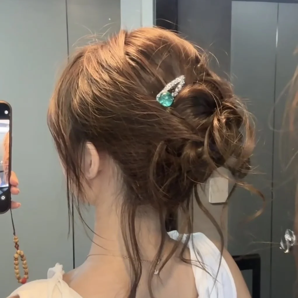 2PCS Rhinestone Hair Clips With Turquoise Beads Sparkly Crystal Hair Accessories For Women Girls, Elegant  Hairpins For Party