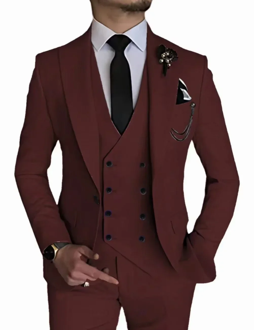 Men's Three-piece Suit Tailored Designer Clothe Formal Jacket with Peak Lapel for Celebrities on Demand