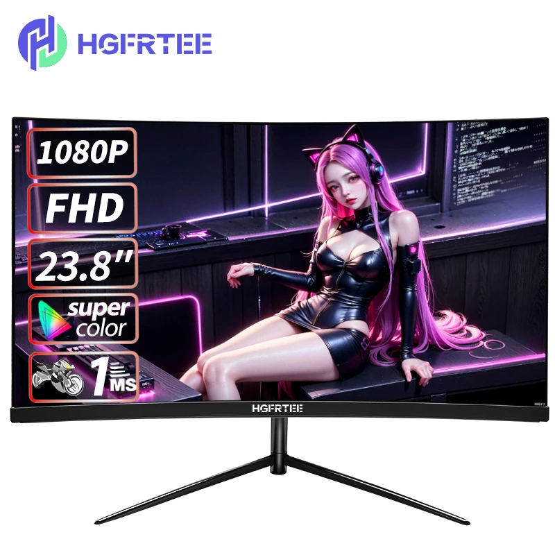 HGFRTEE 24 인치 커브드 스크린 LCD 모니터, 게이머 75Hz 게이밍 모니터, PC 1080P IPS 패널 디스플레이, 데스크탑 HDMI 호환 