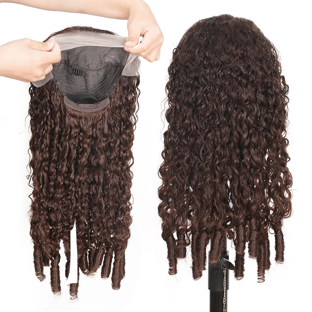 Rosslyn Chocolate Brown Human Hair Wig Burmese Curly Hair Wig Deep Wave Wigs Water Wave High Density Lace Wigs Pre Plucked 4