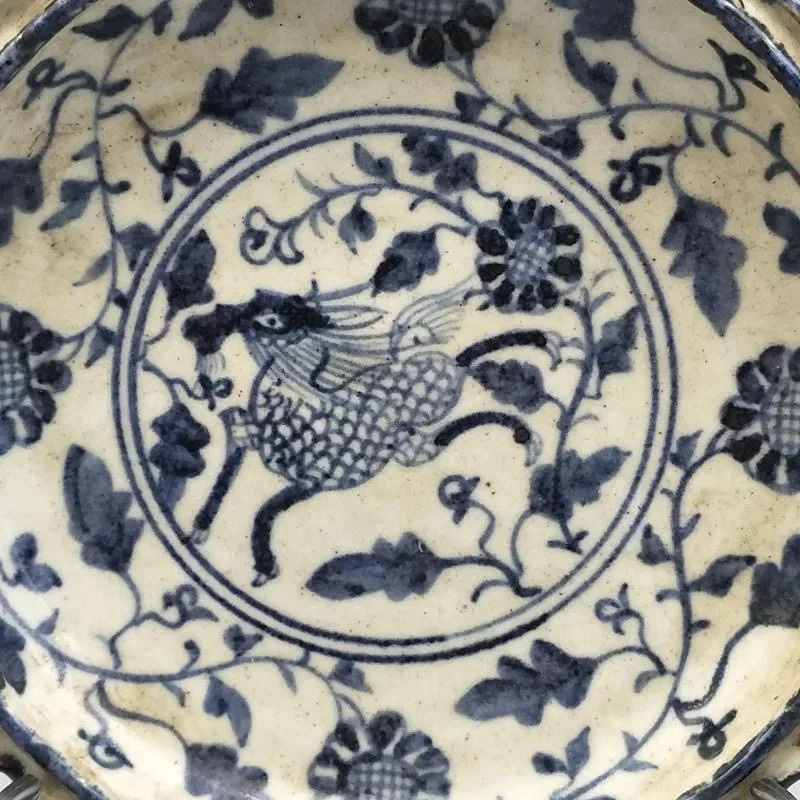 Ancient Jingdezhen Porcelain Blue and White Porcelain Kirintu Porcelain Plate Living Room Ceramic Bowl Antique Folk Collection 2