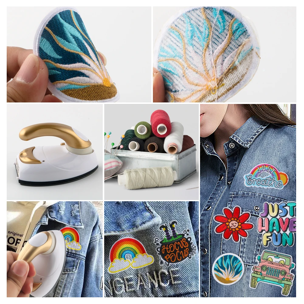 1/5Pcs/lot Chenille Embroidery Patches Iron On Patch Lightning Heart Shape Heat Press Applique Patches Stickers For Clothing