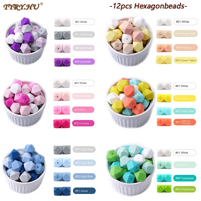 TYRY.HU 12pcs 17mm Siliocne Hexagon Beads Food Grade Baby Chewable Teething Beads For newborn DIY Necklace Accessories BPA Free coskiss 10pcs wooden beads baby teething round spiral beads food grade beads 15mm diy threaded bpa free beads baby teethers