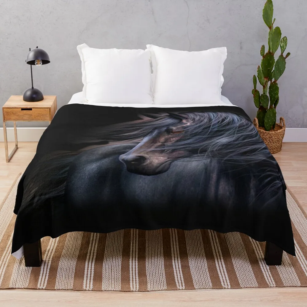 

The black horse Throw Blanket