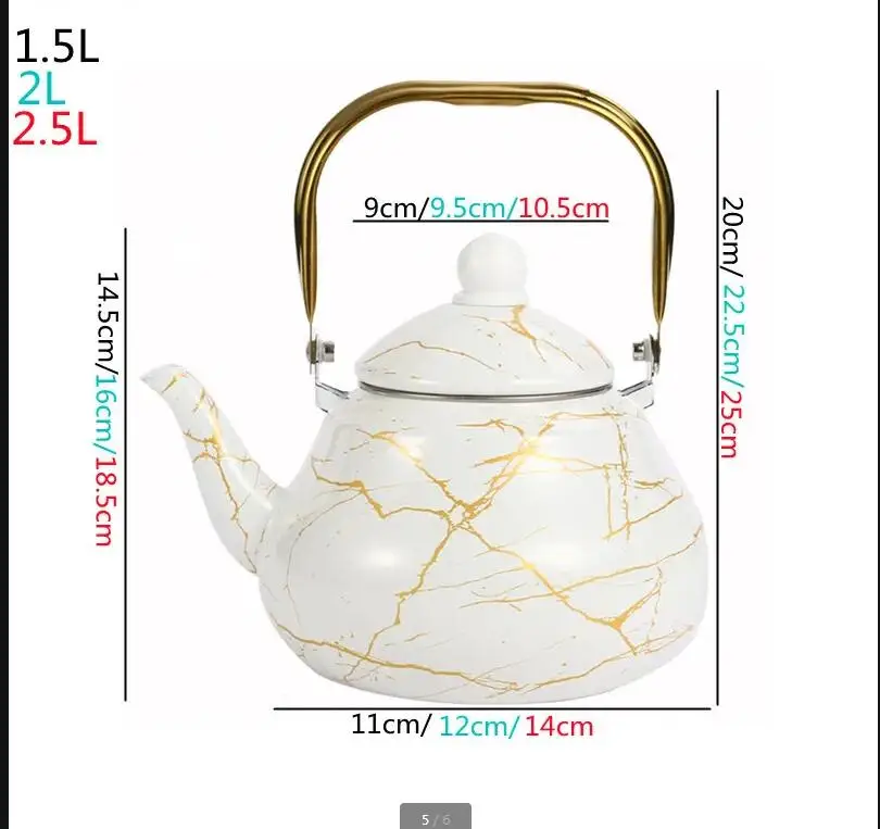 1.5/2/2.5L Imitation Marble Enamel Water Kettles Food Grade Teapot for Tea and Water Compatible with Gas Stove Induction Cooker