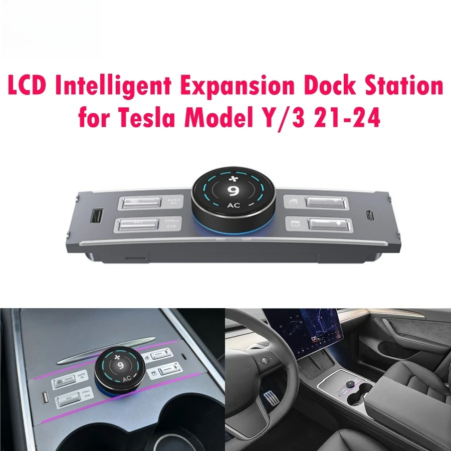 Dock Station Di Espansione Di Controllo Intelligente Lcd Per Tesla Model Y Model 3 21-24 Highland Mutil Port Usb Type C Charger Button