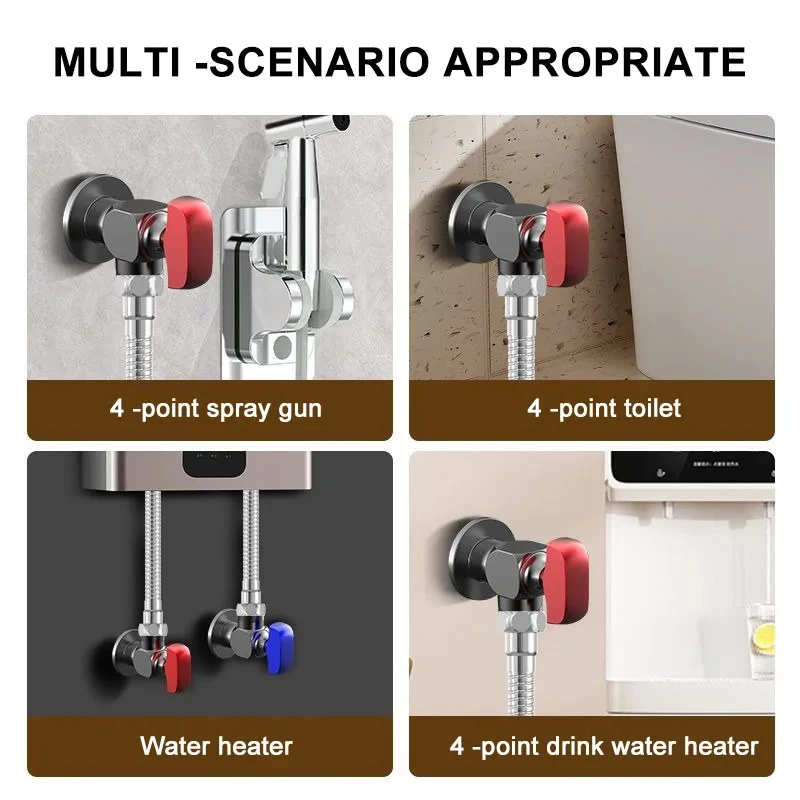 All Copper Thicken Angle Valve Ball Core Hot and Cold Triangle Switch G1/2 4 Points Water Heater Toilet Large Flow Ball Valve